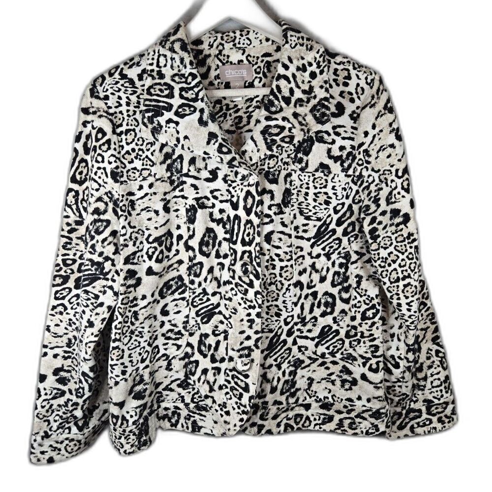 Chico's Women's Leopard Print Button Down Blazer Size 2 | Large